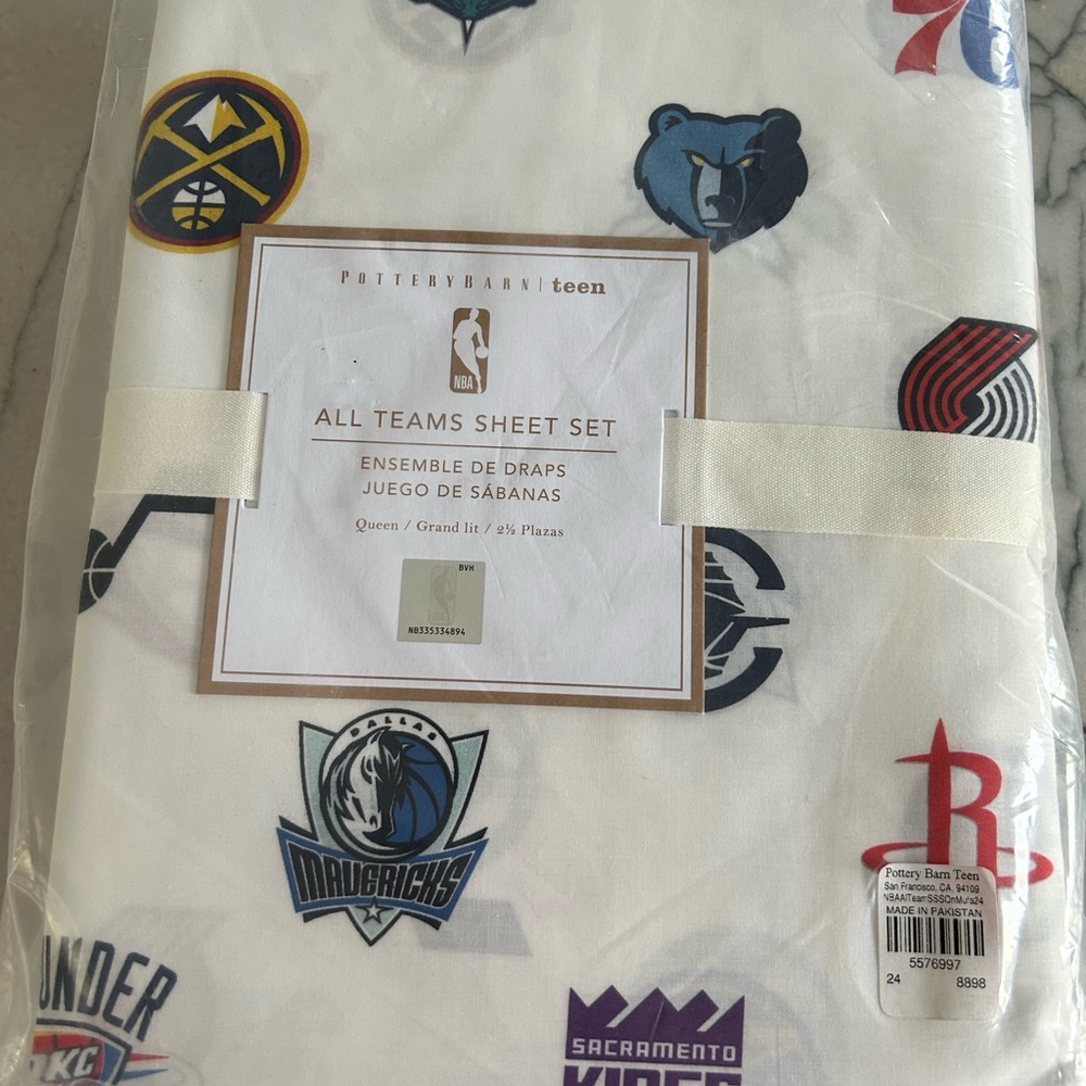 Pottery Barn Teen White NBA All Teams Sheet Set with Multicolor Logos